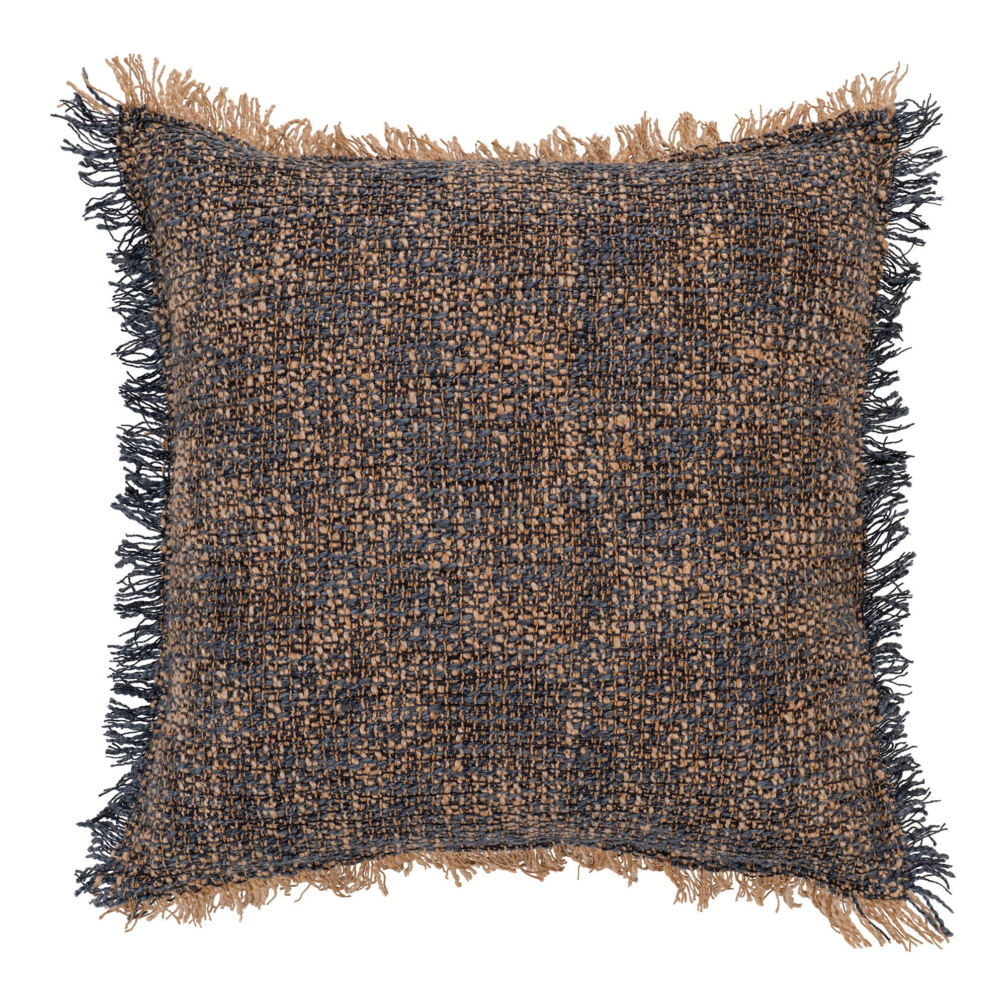 Ely Kissen – 45×45 cm, blau/gelb, mit Fransen, strukturierter Stoff